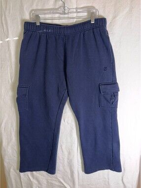 Fila Sport Mens Large Navy Blue Fleece Cargo Sweatpants Elastic Drawstring Waist